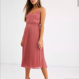 ASOS Pink Pleated Midi Dress